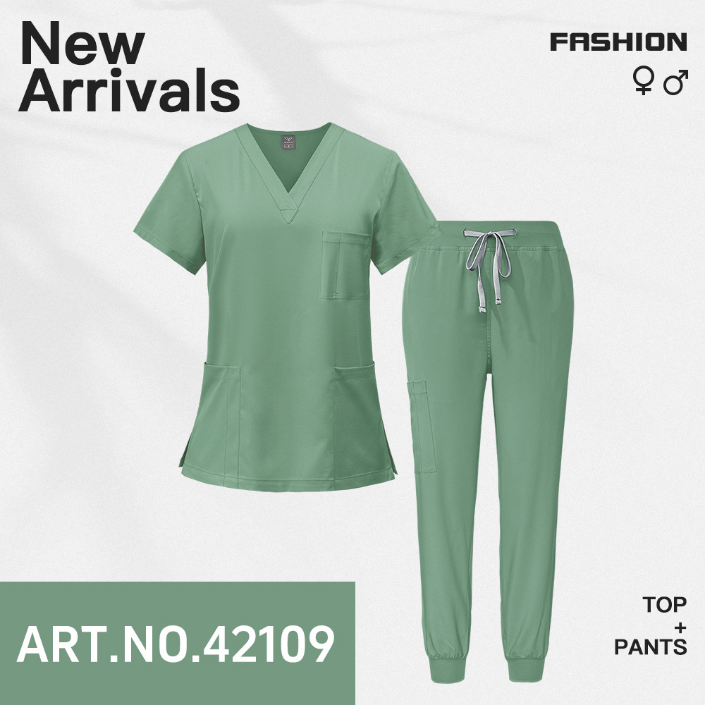 Women's Two Piece Pants Men's and women's quick drying short sleeved V-neck workwear