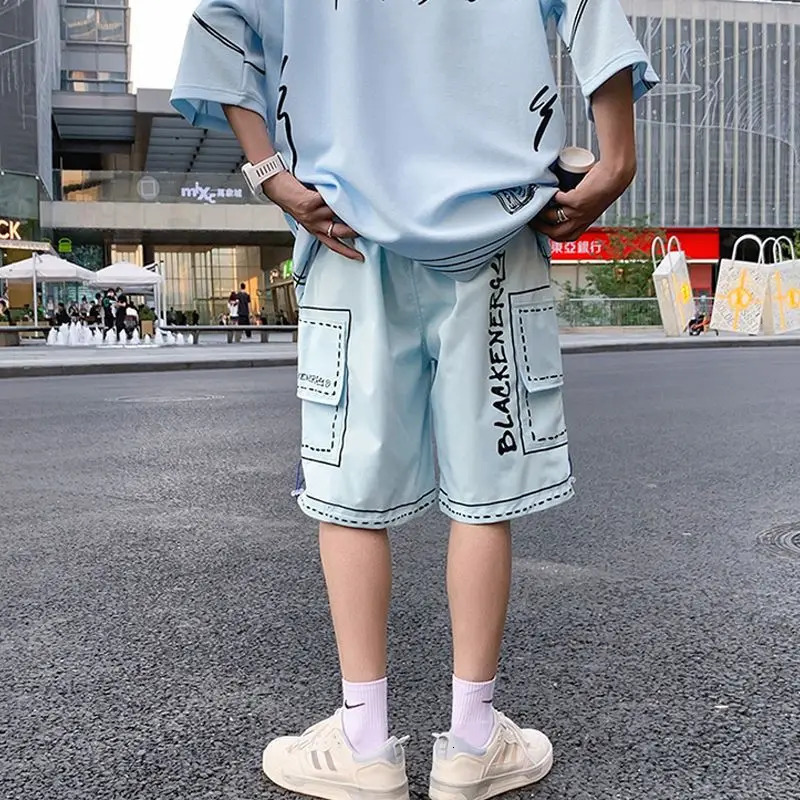 Summer Elegant Fashion Harajuku Slim Fit Ropa Hombre Loose Casual All Match Sports Suit Ice Shreds Short Sleeve Two Piece Set 250303