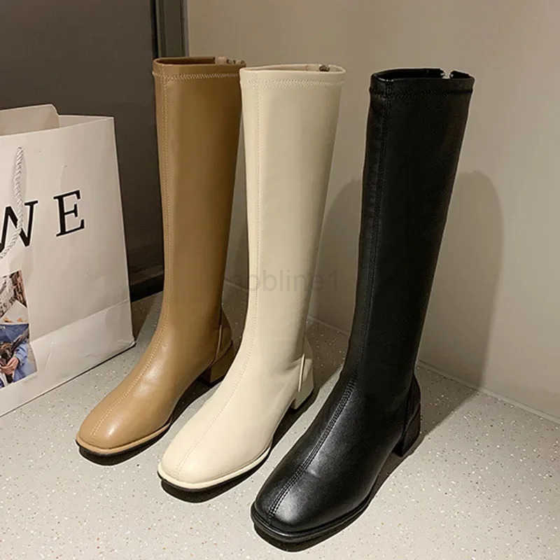 Cemore Large Size 43 Thick Low Heel Knight Knee Boots Wen Elegant Shoes Plush White Autumn Winter 2023 New Leather Long Boot Z250304