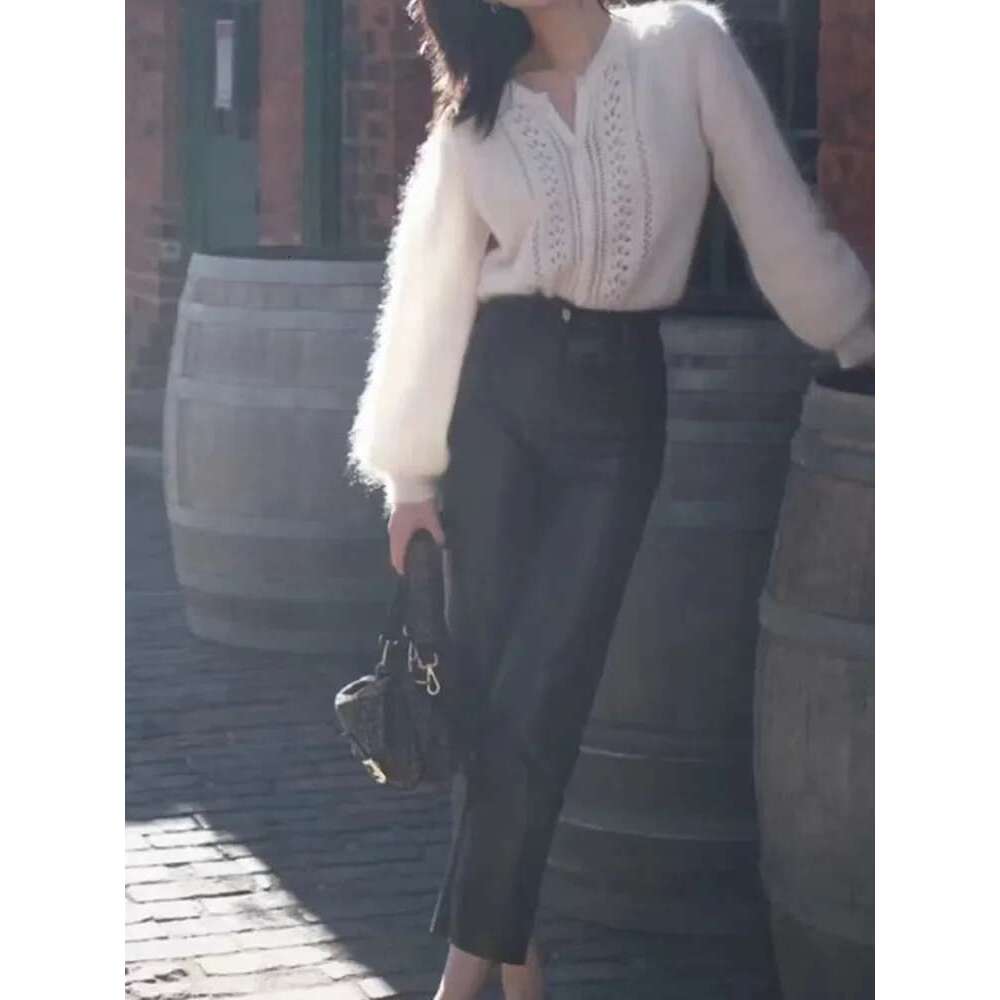 Women Hollowed Out Crochet Sweater O-Neck 2025 Spring Long Sleeve Solid Color Top Ladies Elegant Single Breasted Knit Cardigan