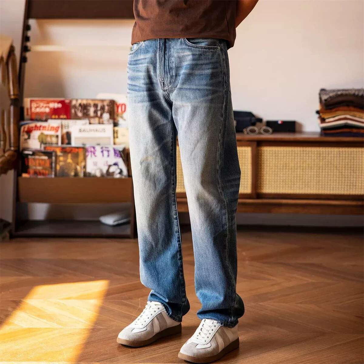Red Tornado 13Oz Denim Jeans 55501-0003 Vintage Wash Men's Designer Pants Light Blue