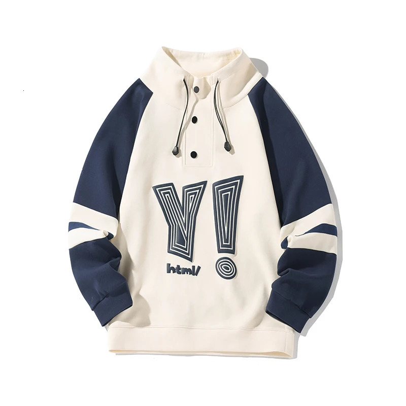Korean splicing collision sports shirt stand up collar unisex letter bubble printing casual loose pullover 250304