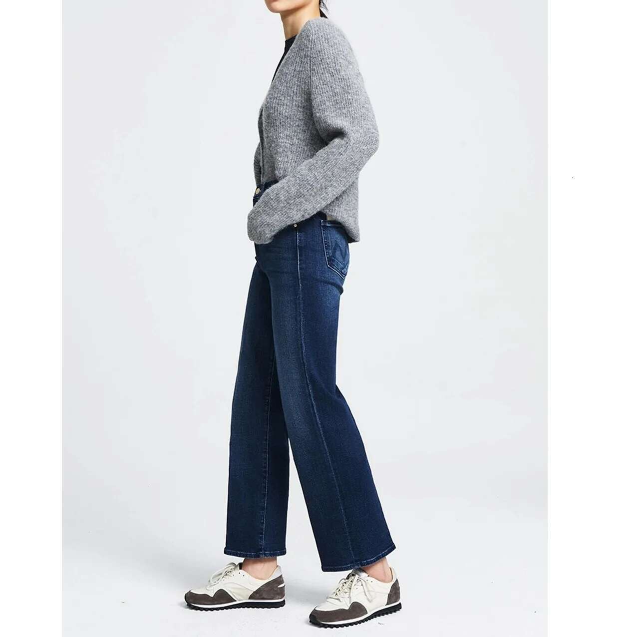 2024 Spring New High Waist Retro Straight Dark Blue Denim Jeans For Women