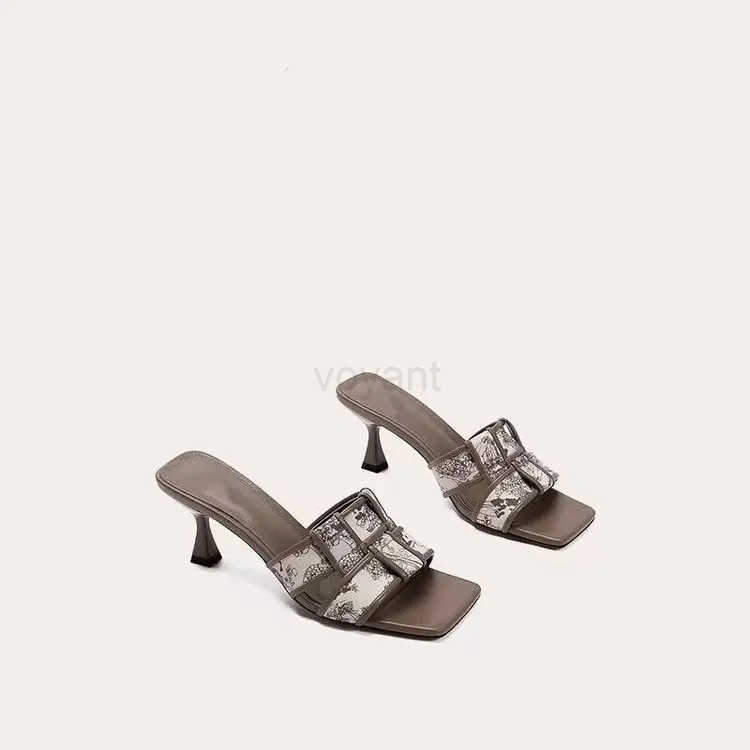 Black French Wens Sandals Wens 2024 New Summer Slippers High H To Wear Fi Printed Flip-flops Soft Leather Z250304