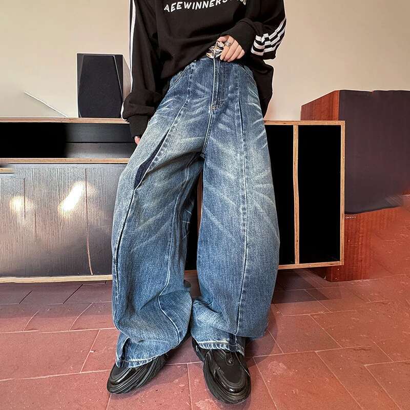LUZHEN Fashion Japanese Style Loose Washed Jeans Men's High Street Original Wide Leg 2025 New Design Straight Denim Pants Lz1452