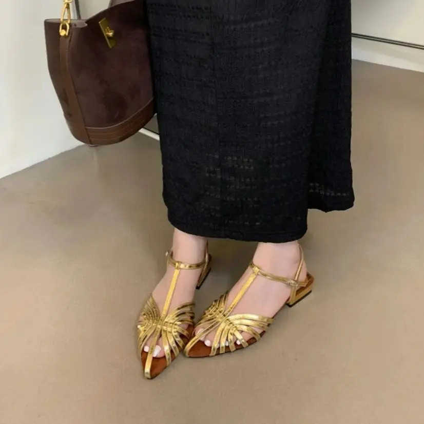 Bailamos Wens Gladiator Sandals Ran Literary Style Hollow Fem Beach Shoes Sandals Hollow Wrap Buckle Dress Shoes M Z250304