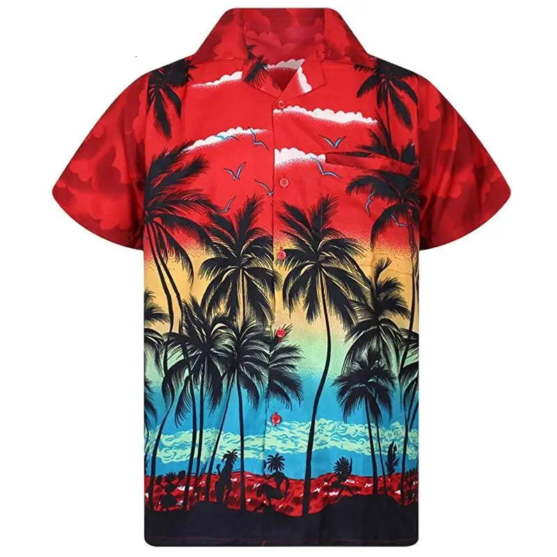 Hawaii Mens Shirt 5XL Loose Mens Shirt Fashion Palm Tree Printed Beach Dress Single Chest Cuban Collar Shirt 250227