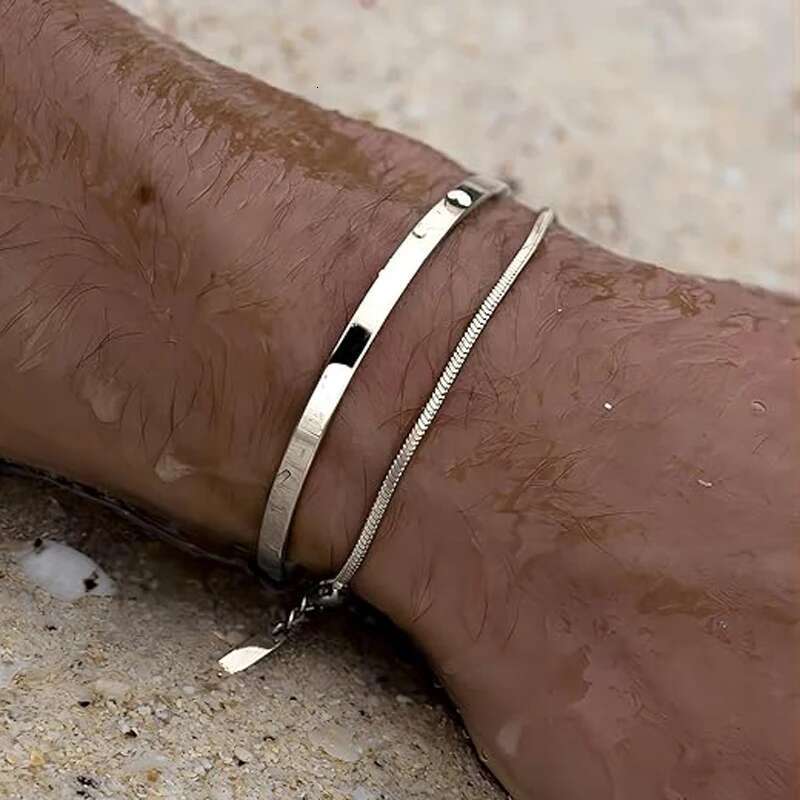 Stackable for Men, Sterg Sier/14K Gold Plated Bracelet Sets Dainty Cuff Bangle Box Cuban k Bracelets