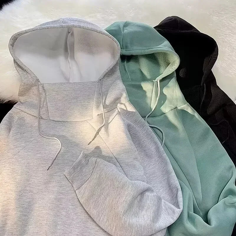 Autumn Turtleneck Fleece Hoodies For Men High Street Oversize Pullover Hoodie Unisex Y2K Vintage Hooded Sweatshirts Clothes 250304