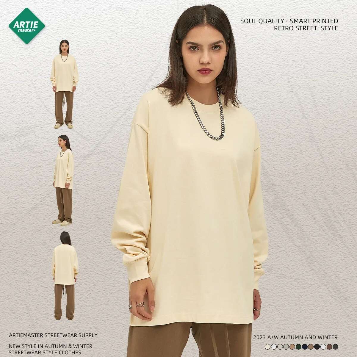 Men's Women's Trendy Brand Heavy 305 Grams Loose Long-Sleeved T-Shirt 12-Color European And American Pure Cotton Top