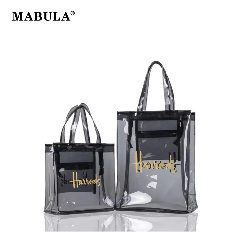MABULA PVC Waterproof Eco Friendly Shopper Bags Women Large Capacity Shopping Semi-Transparent Summer Beach Shoulder Bag 250305
