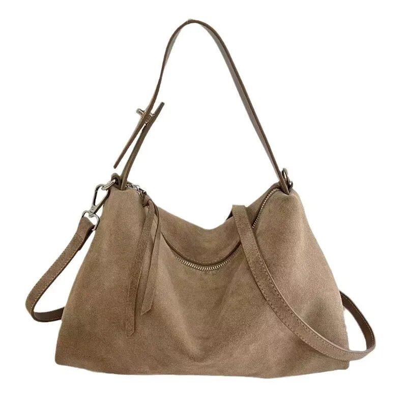 Genuine Leather Fashion Autumn Winter Boston Tote Soft Matte Suede Cow Womens Handbag Shoulder Crossbody Bag For Women 250303