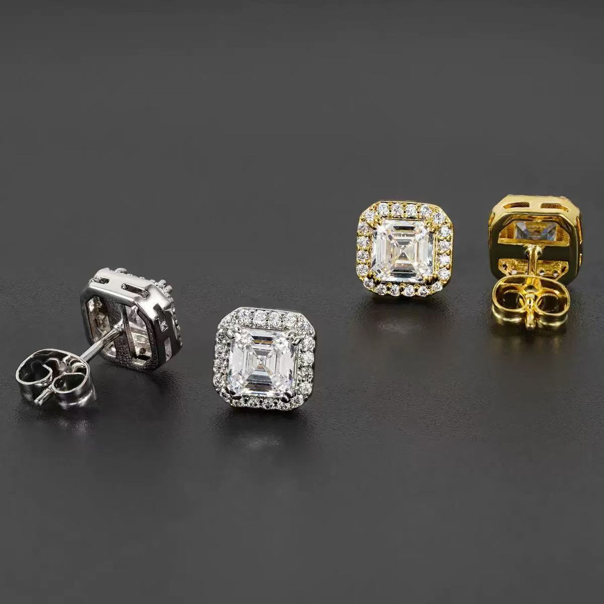 Hot Wholesale Unique Small Fancy Shiny 10K Real Gold Diamond Moissanite Stud Earrings For Men