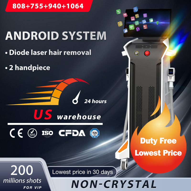 2 Handles 1200W Diode Laser Hair Removal Machine 808nm 755nm 940nm 1064nm 4 waves Diode Laser Skin Rejuvenation good effect