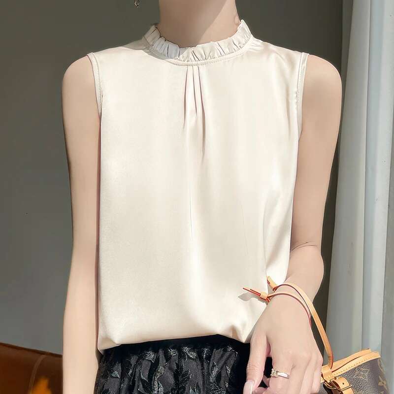 Tank Women New Ruffles Neck Camisole Loose Elegant Sleeveless Blouses Vest Shirt Summer Crop Top 2025 Female Clothing