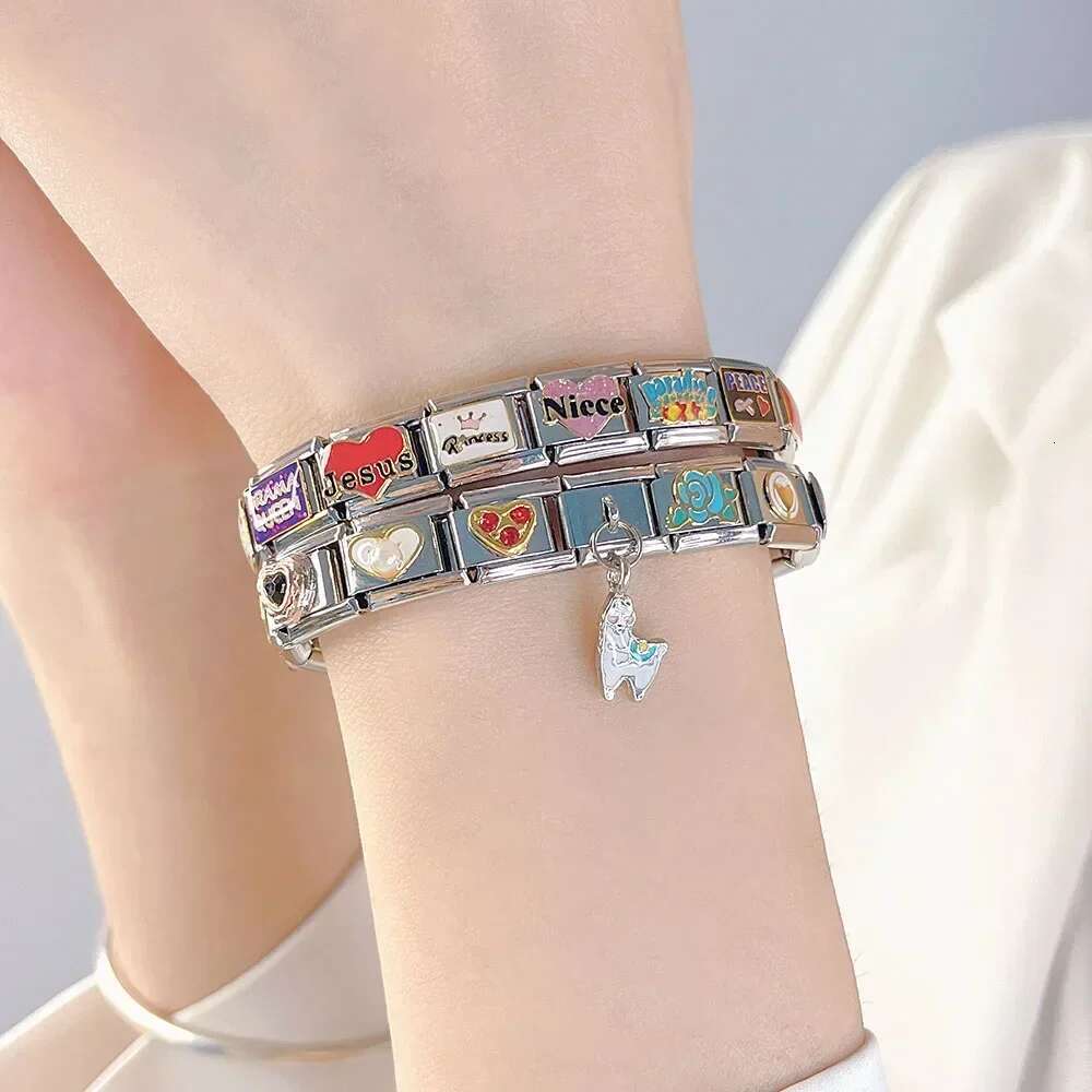 Romantic Rainbow color Heart wer Wing Italian Charm ks Fit 9mm Stainless Steel Bracelet Jewelry DIY Making DJ481