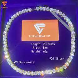 Fashion Design Fine Jewelry Necklace White Gold Plated High Quality 8Mm Round Shape VVS Moissanite Tennis Chain For Women