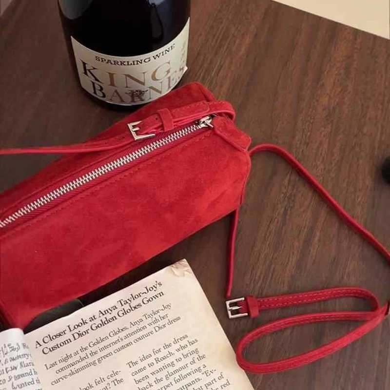 Red Handbags For Women Autumn Winter Solid Color Suede One Shoulder Bags 2024 Simple Zipper Mobile Phone Mini Crossbody Bag Z250303