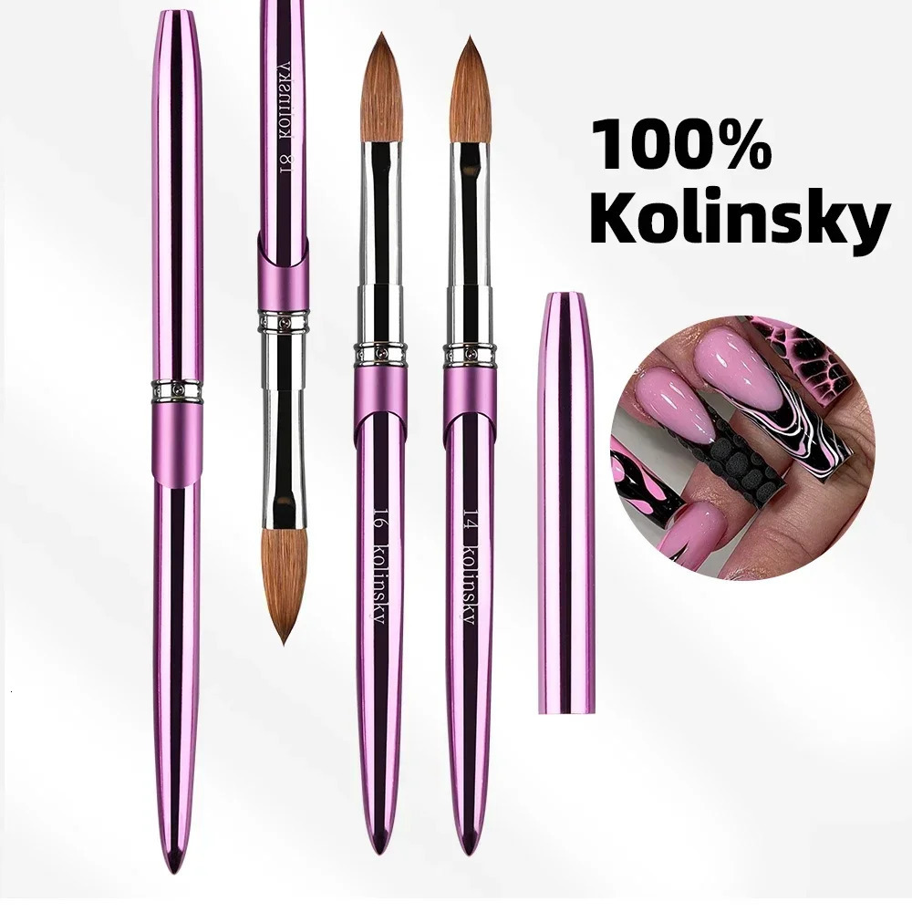 100% Kolinsky Acrylic Nail Brush 1Pcs Purple Crimped Metal Handle Drawing Brush for Acrylic Powder Size 2-18 250304