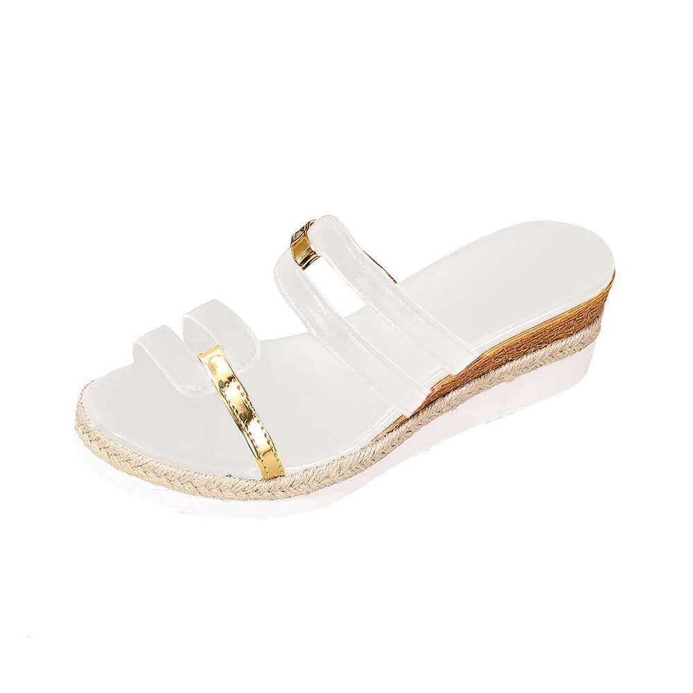 Summer Casual 2025 Color Blocking For Women Dr Comfortable Soft Leather Thick Soled Slope Woven Straw Sandals
