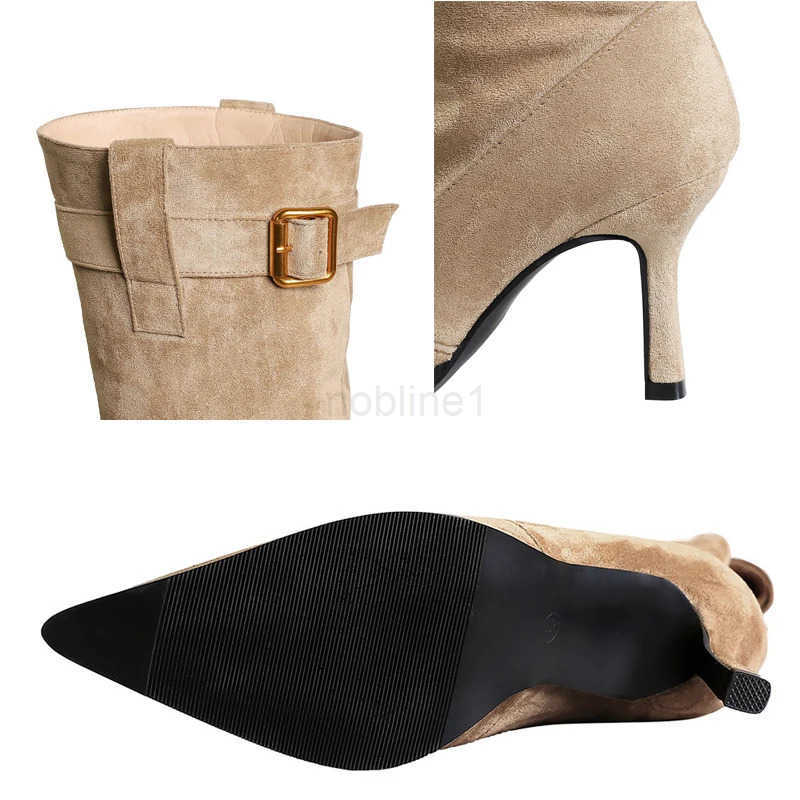 BIGTREE Shoes 2025 New Wen Knee-high boots Wrinkled high-heeled long boots pointed Belt buckle Autumn winter boots stilettos Z250304