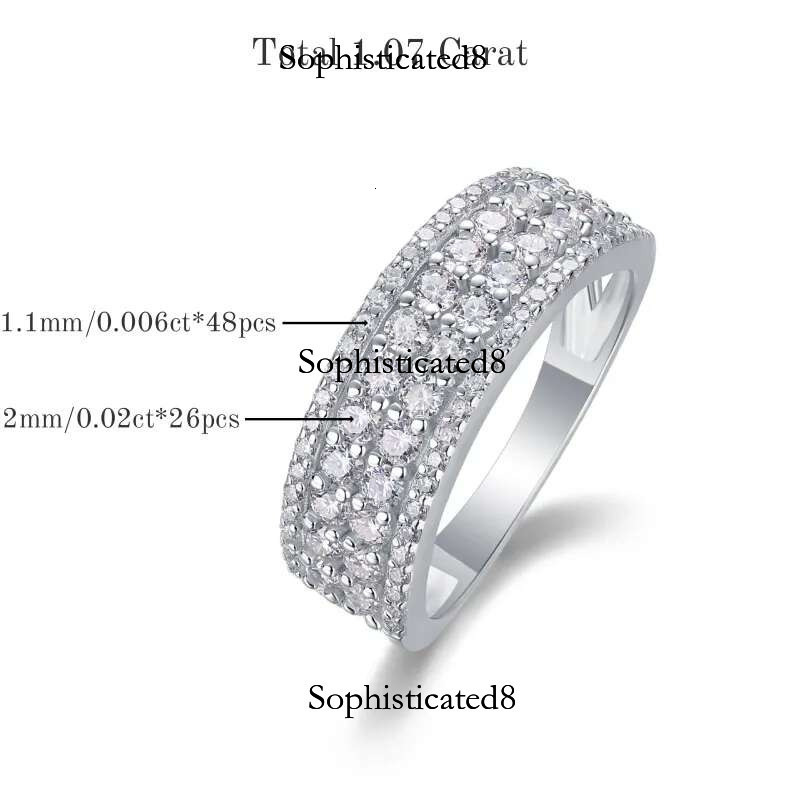 TBCYD 1.07cttw D Color Moissanite Rings For Women S Sier Dia Half Eternity Band Fine Jewelry Anniversary Gifts