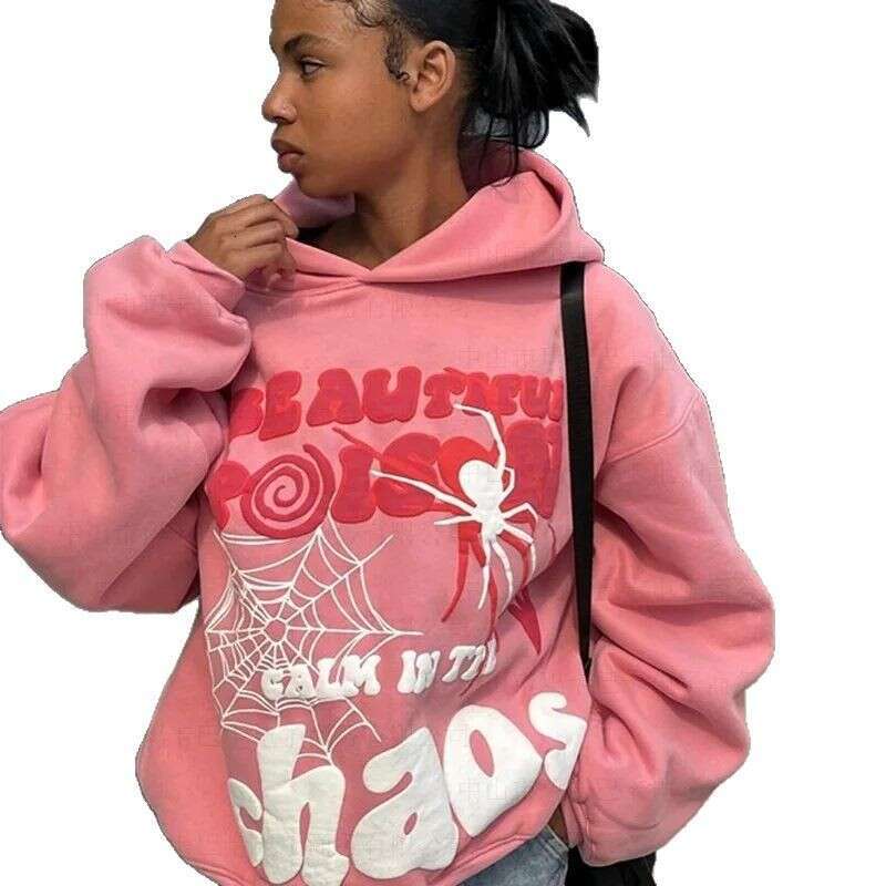 2025 Hip Hop Alphabet Spider Web Printed Hoodie Autumn/Winter Personalized Long Sleeve Men's and Women's Sweatshirt Trend
