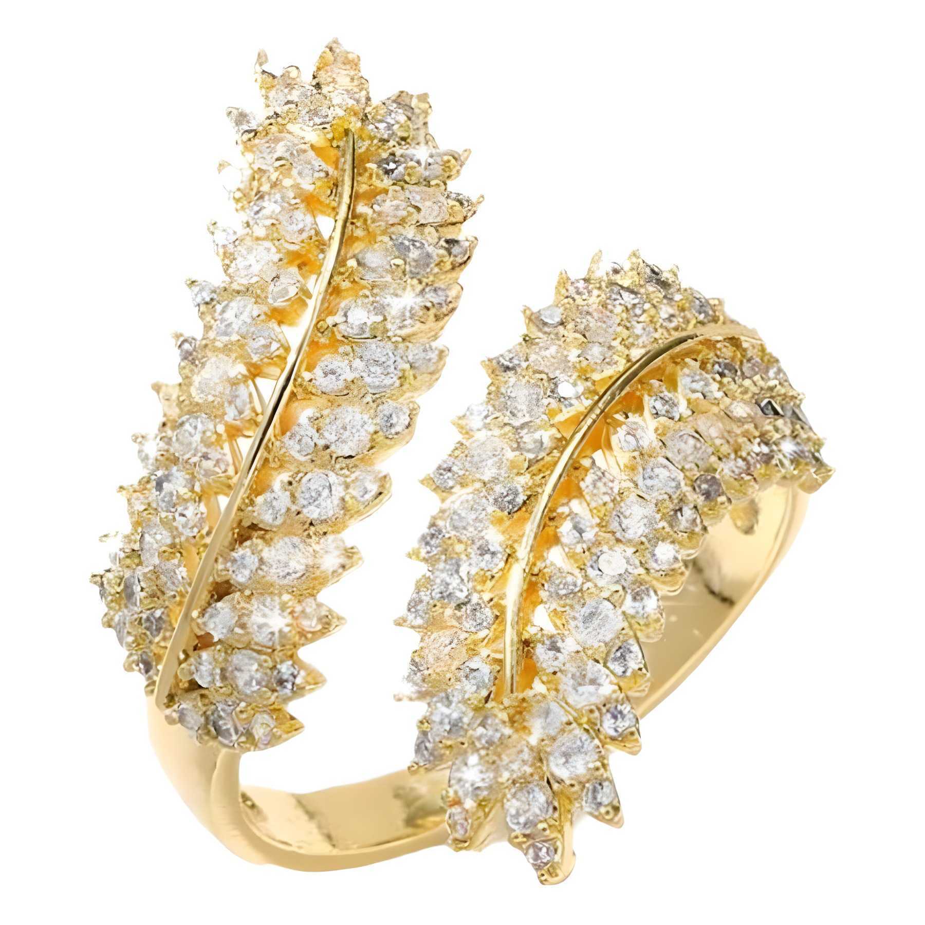 Couple Rings Copper inlaid zircon open ring olive branch leaf wheat ear full of diamonds mens and womens personalized high-end ring H25303