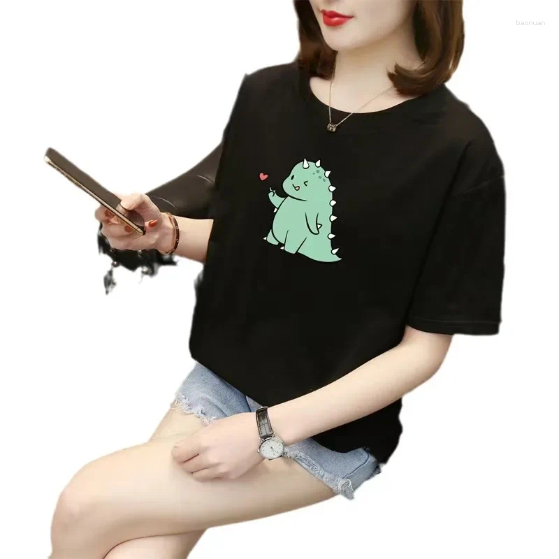 Women's T Shirts 2025 Summer Cotton Short Sleeve T-Shirt Casual Korean Style Round Neck Printing Top Wholesale Supply Chain