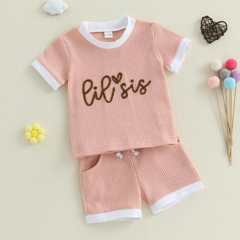 Cute baby summer waffle ensemble printed with T-shirt suitable for little boys or girls - fashionable clothing 250304