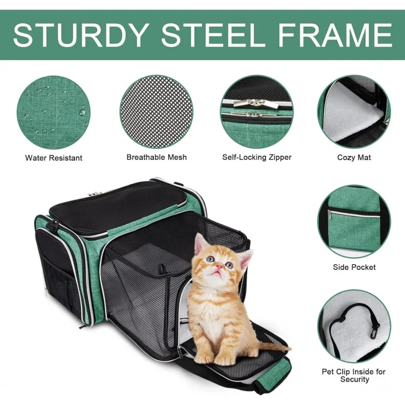 Cat Carrier Bag,Airline Approved Pet Carrier Soft Side Pet Travel 5 Sides Open Doors 3 Sides Expandable Foldable