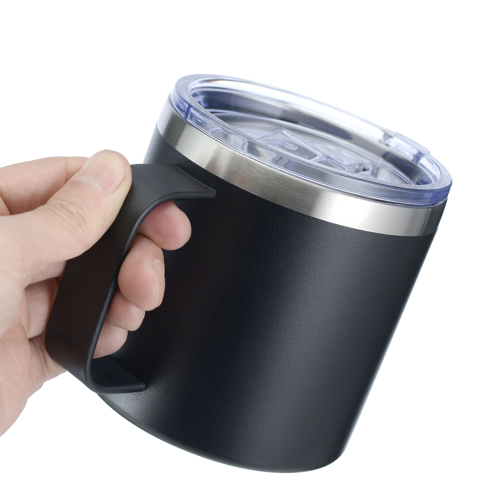 Customize logo 14oz powder coated coffee Mugs with handle sealing Lid 304 Stainless Steel Double Walled Insulated Tea beer mug Outdoor travel cup 16co