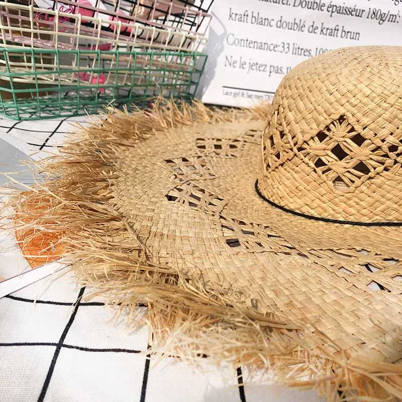 New Summer Str Hat Hollow Woman Beach Sun Hat Female Big Eaves Casual Solid Color Hair Edge Rafi Str HatXJ250304