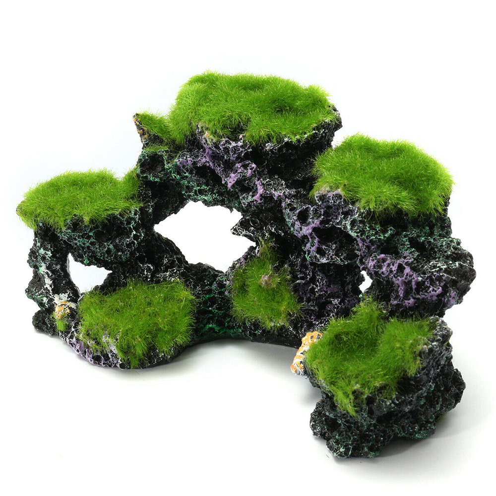 Resin Green Rockery Aquarium Decor Artificial Mountain Coral Reef Rock Cave Stone Moss Fish Tank Ornament Decoration S/L