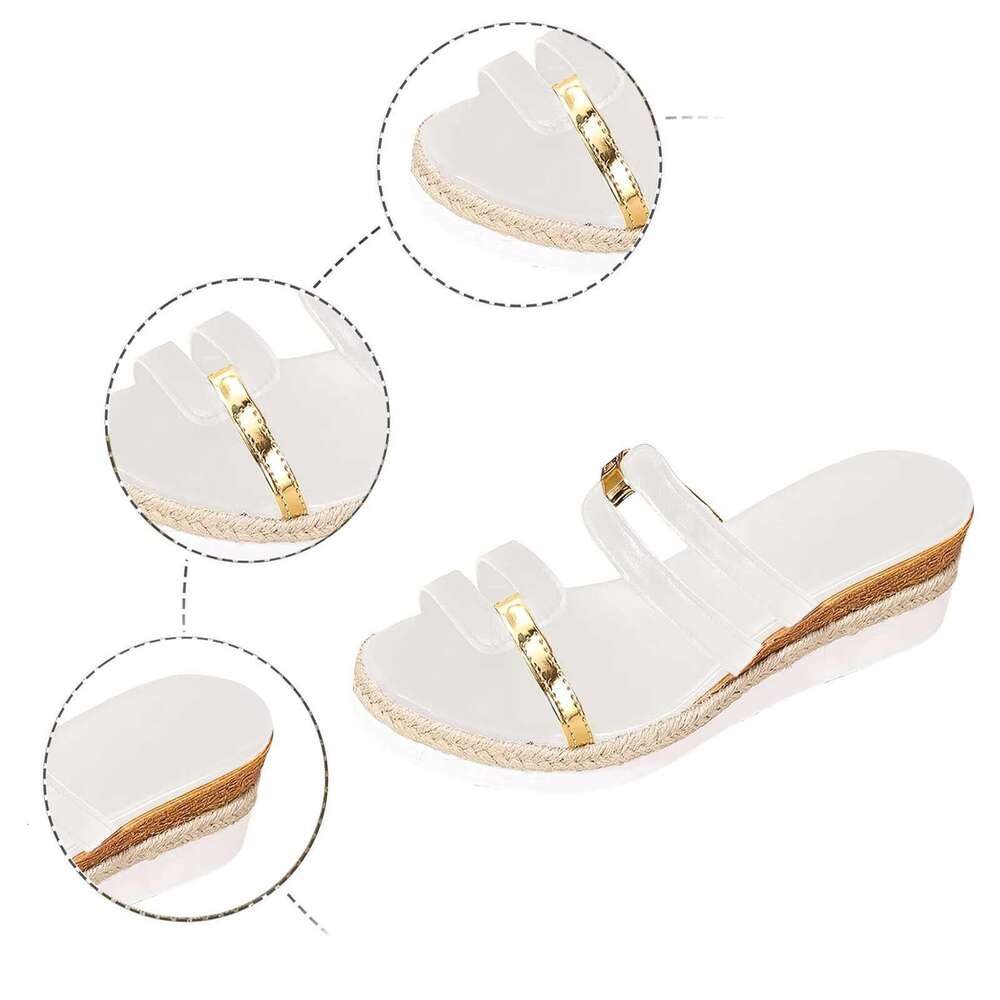 Summer Casual 2025 Color Blocking For Women Dr Comfortable Soft Leather Thick Soled Slope Woven Straw Sandals