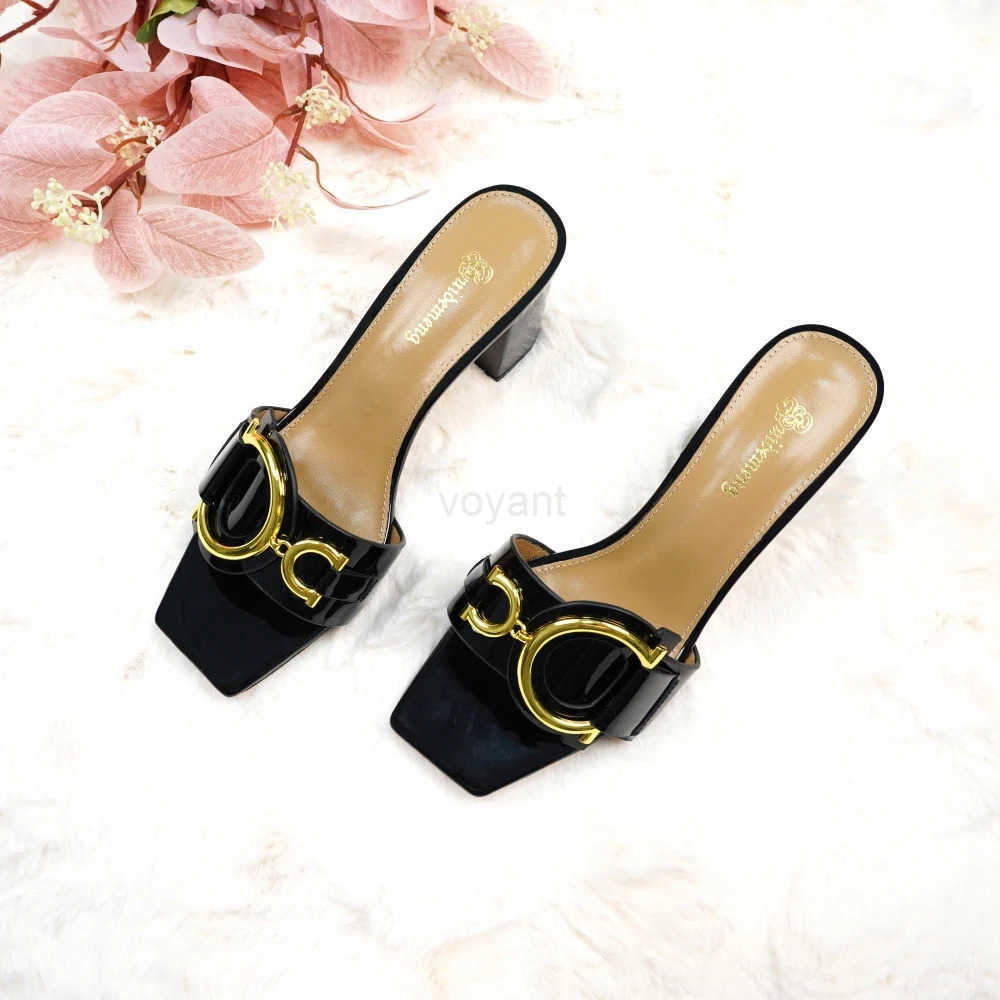 Fi ladies high h luxury leather slippers square toe wens shoes suitable for party and banquet slippers size 44 Z250304