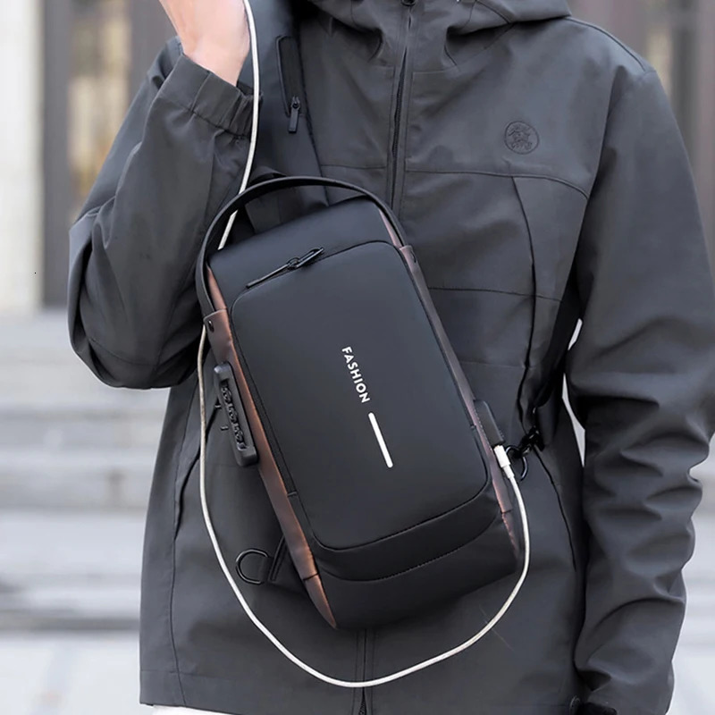Men Fashion Travel Sport Sling Bag Male Multifunction Antitheft USB Charging Password Lock For Riding Motorcycle Chest Packs 250227