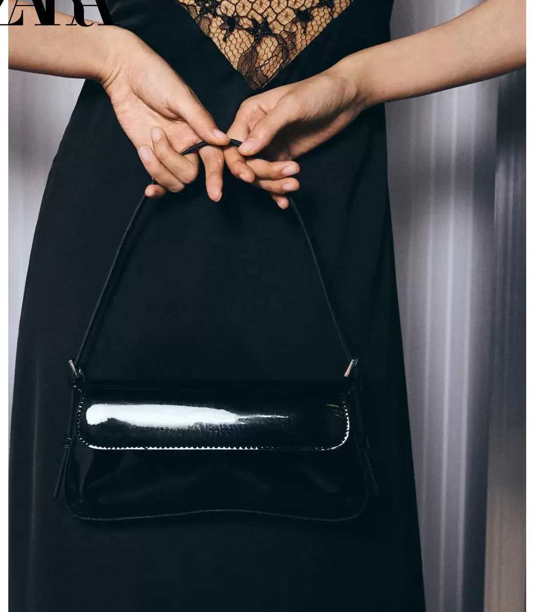 Red Patent Leather Underarm Bag Fashionable Simple Commuter Flap Pocket Shoulder Bag 2025 Spring Autumn New Product Handheld Bag Z250303