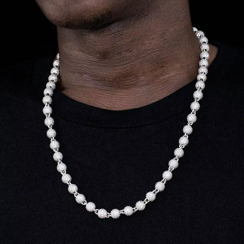Pass Dia Tester Hip Hop Sterg Sier GRA Paved Iced Out 10mm VVS Moissanite Cuban Ball Beads k Chain for Men