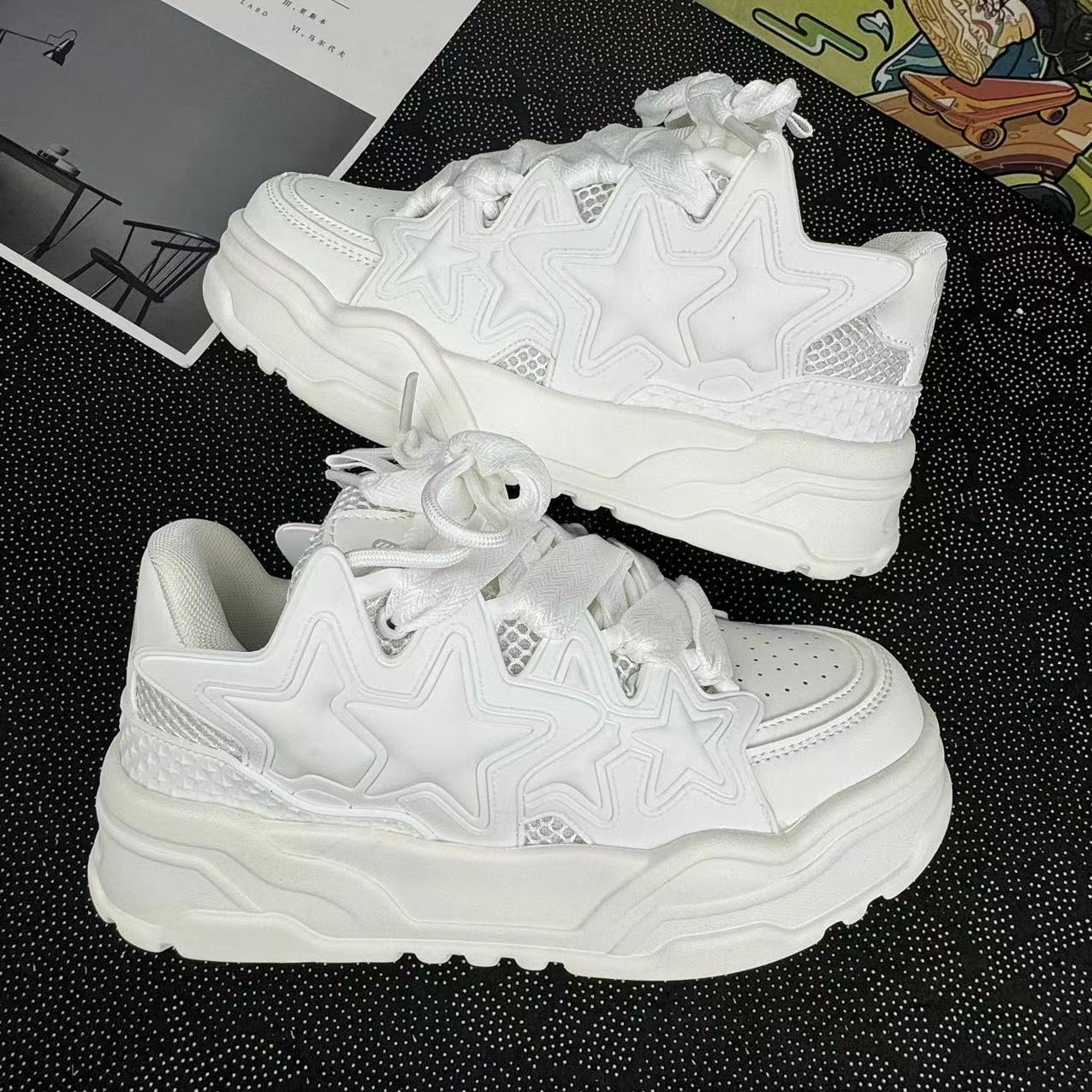 2025 Men's New European And American Popular Outdoor Multi Functional Designer Shoes Thick Soled Height Raising Sports Stars Casual White Shoes