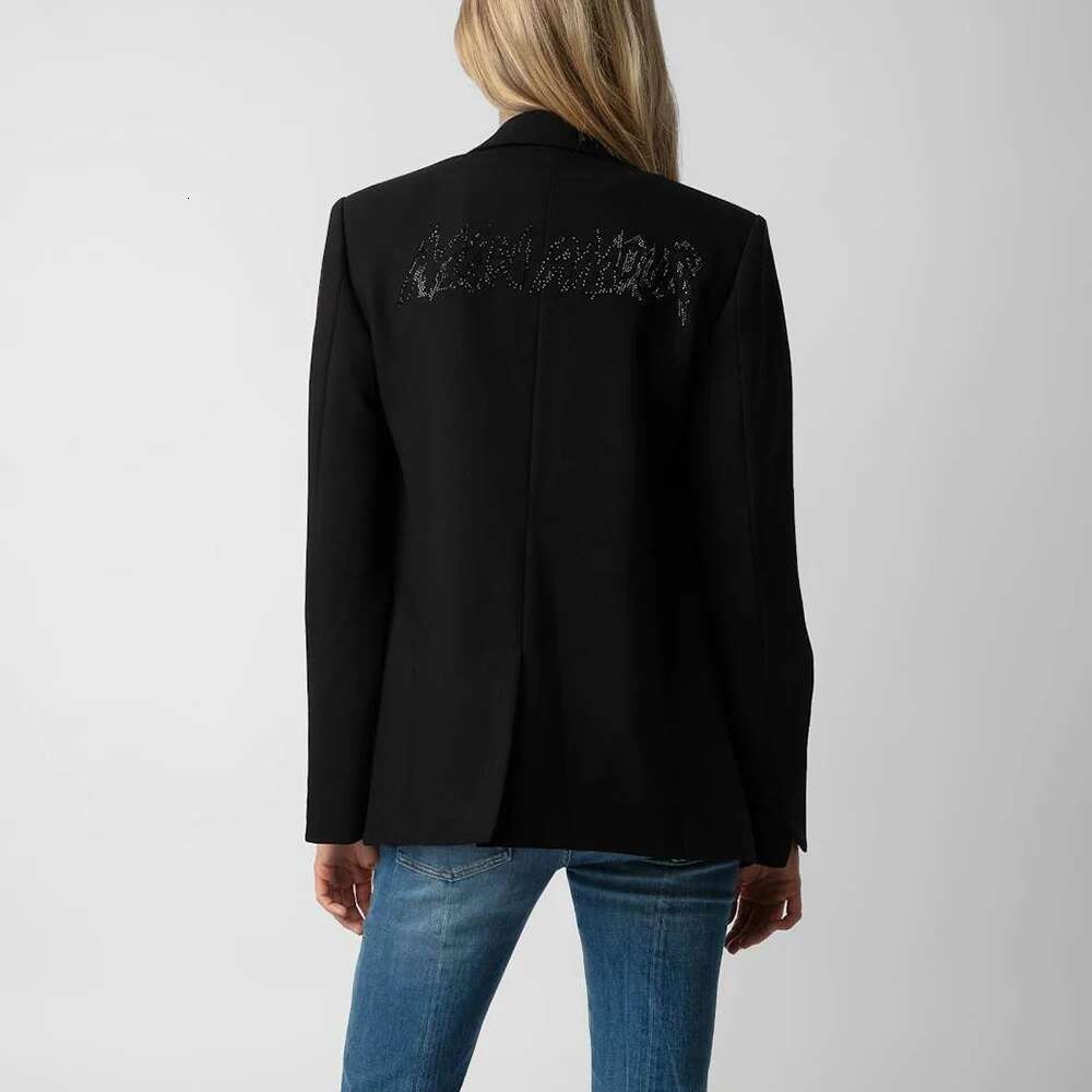 Letter Hot Drill Women Suit Autumn Winter Button Straight Femme Jacket Classic Casual Lady Top 2025