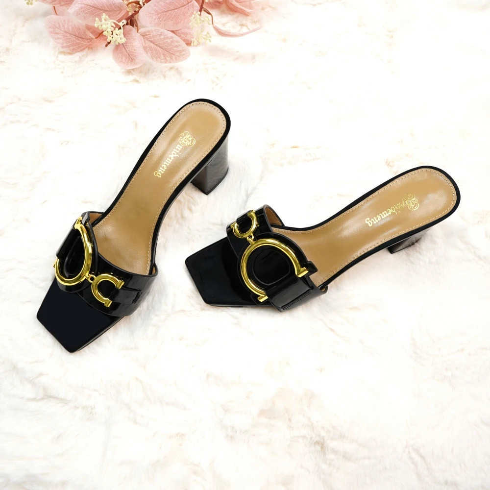 Fi ladies high h luxury leather slippers square toe wens shoes suitable for party and banquet slippers size 44 Z250304