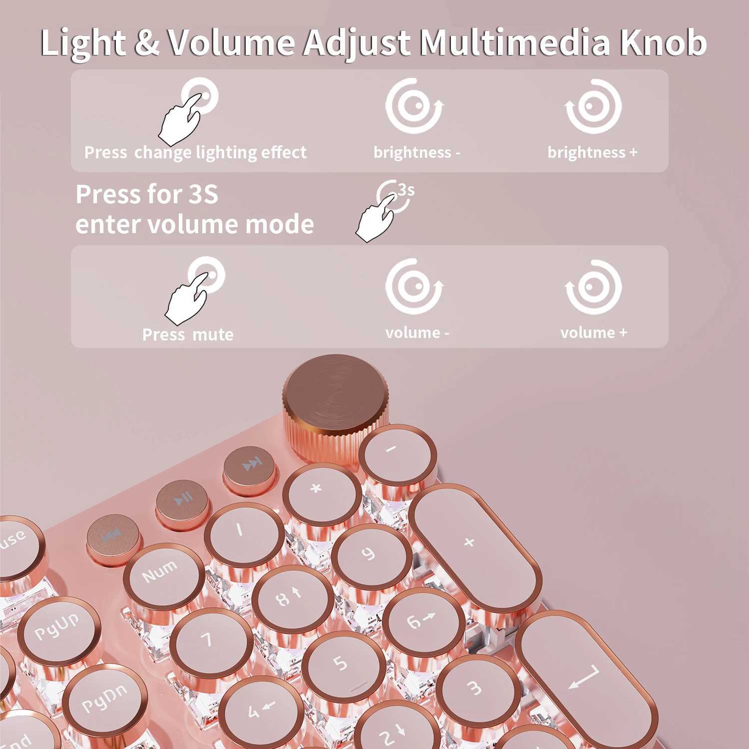 EWEADN V20 Punk Typewriter Mechanical Gaming Keyboard 104 Keys Round Keycaps LED White Backlit Key-wire separation design Z250304