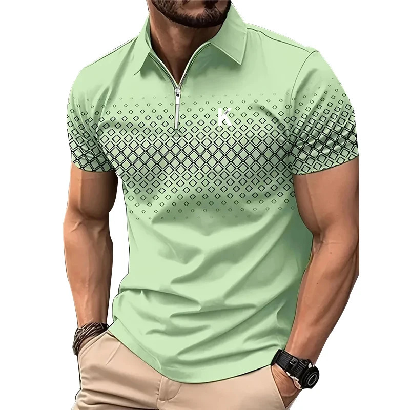 Men Summer 3D Digital Print Casual Short Sleeve Zipper Polo Shirt Men Golf Polo Shirt Fashion Business Polo Shirt . 250304