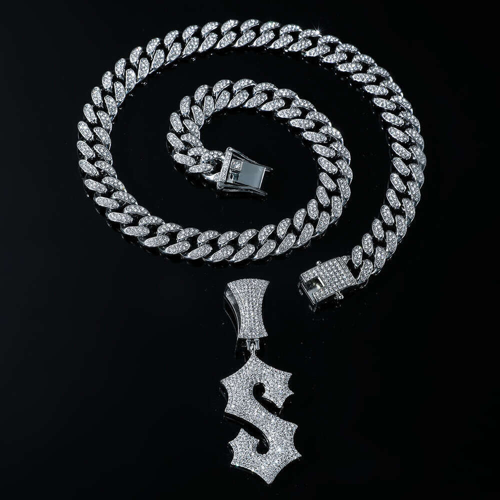 Hip Hop Style Full Dia Cuban Chain English Letter S Pendant Personalized Necklace Men's Trendy Nightclub Item