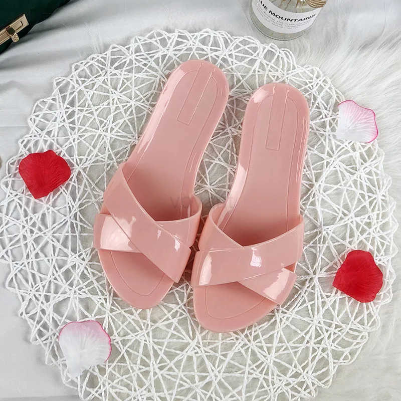 Anti-skid cross-strap open toe sandals jelly shoes wen flat h sandalias femme trendy waterproof open toe beach shoes wan Z250304