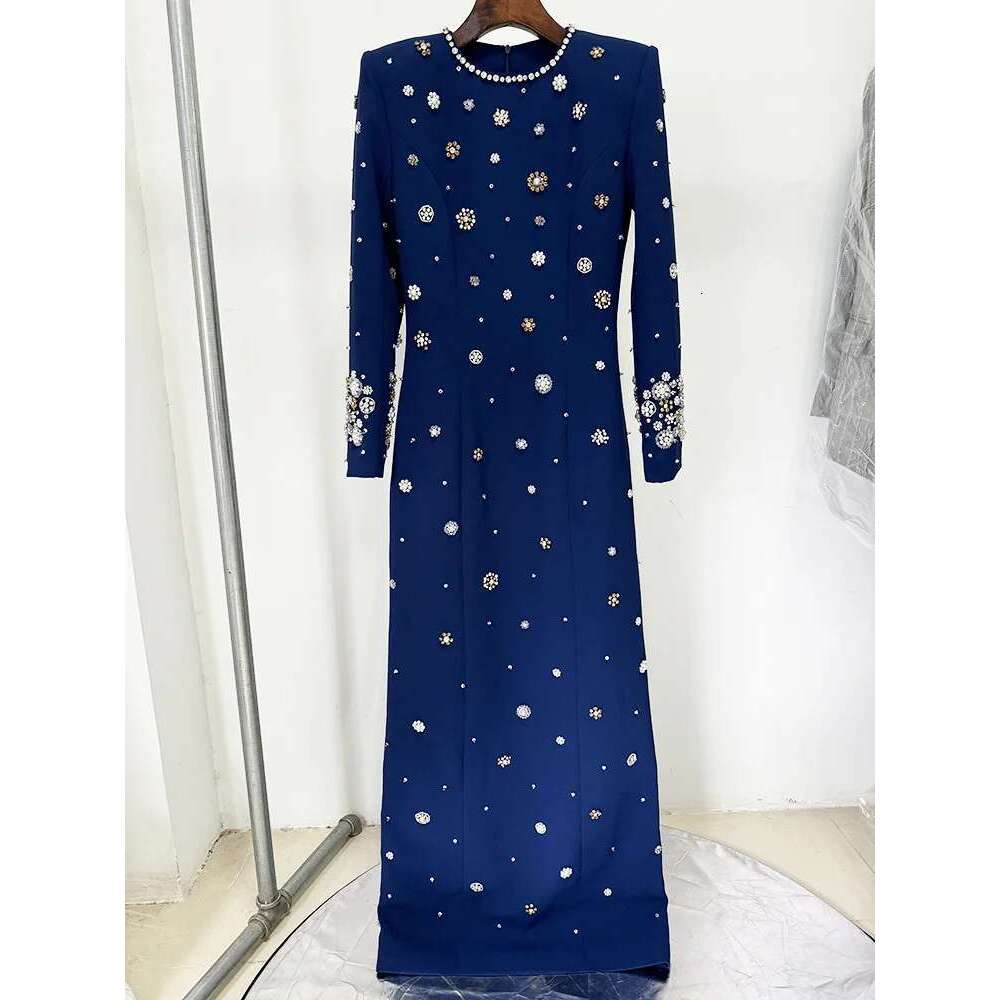 HIGH STREET Newest Fashion 2024 Designer Party Vestido Women's Formal Sleeve Urious Beaded Long Maxi Dress