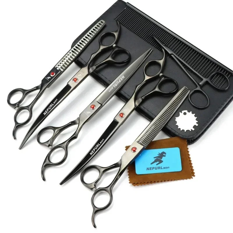 8 Inch Pet Scissors KitStraight Cut Thinning Scissors and Curved Scissor Fish Bone Shears Dog Grooming Scissors Set 250304
