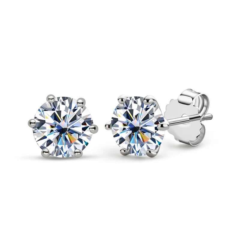 Classic Round Moissanite Dia Stud 5mm/6.5mm/8.0mm/9.0mm/10mm D Color Six Claw Earrings Real Sier Jewelry