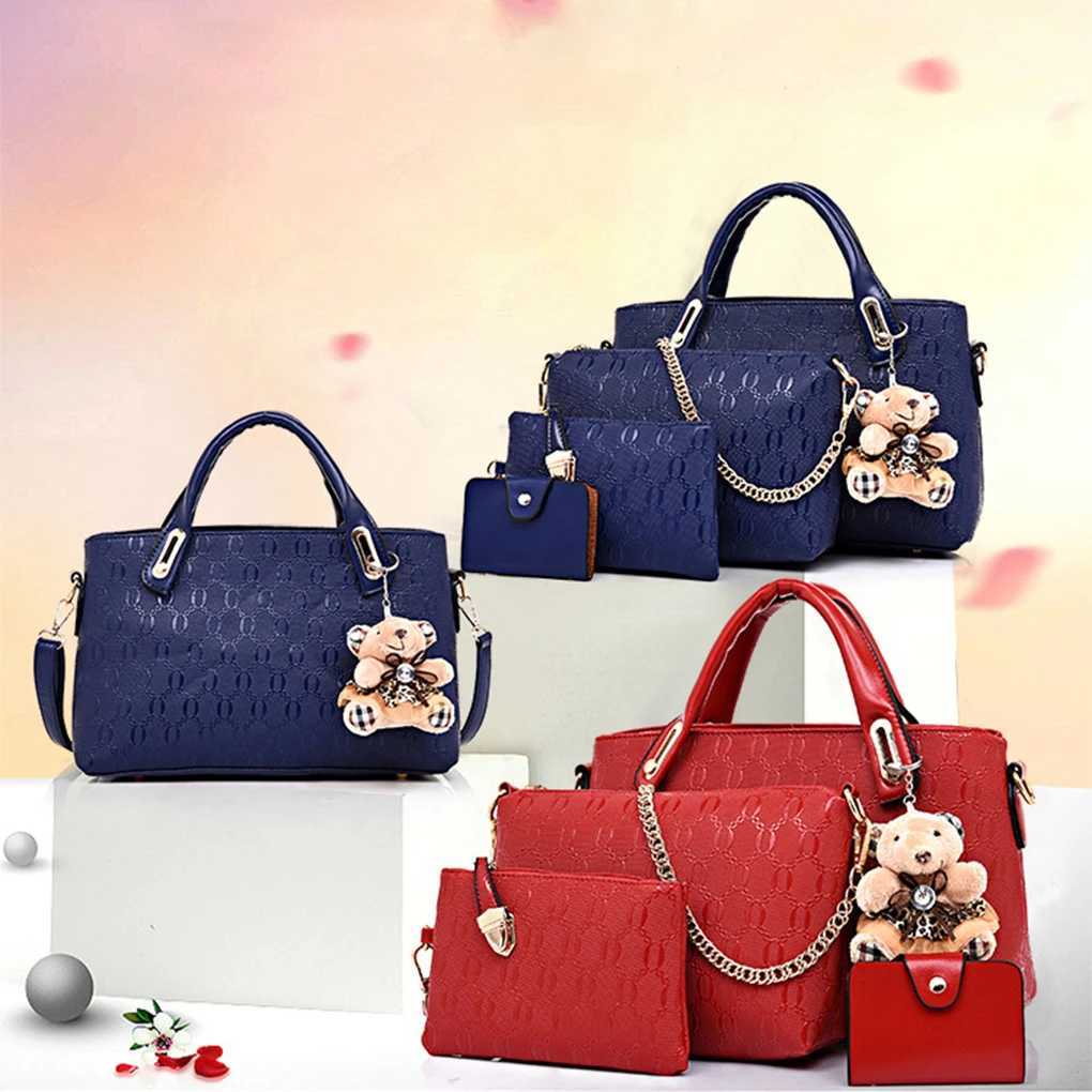 4pieces Classic Handbag For Ladies Large Capacity And Durable Versatile Handy Bags For Women Purse red Z250303